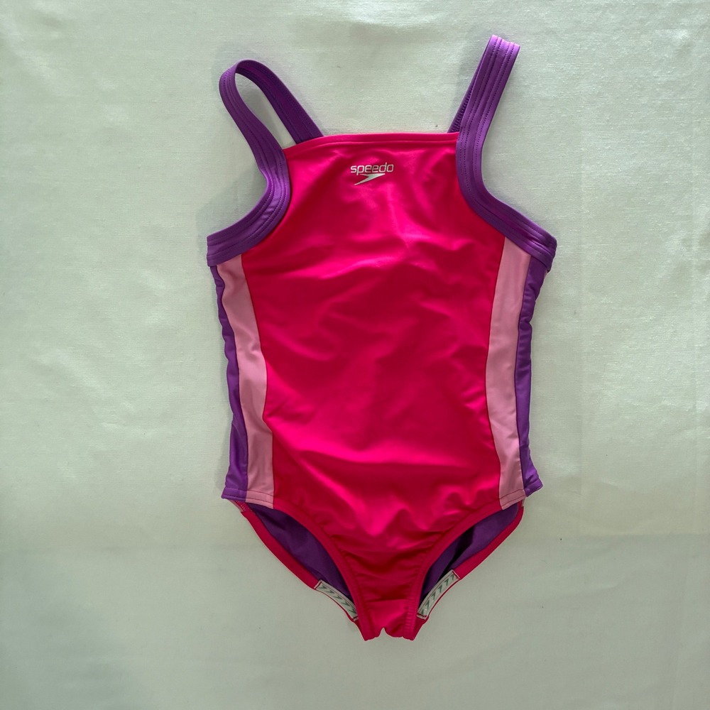 Speedo One‎ Piece Swimsuit Girls Size M Pink Purple Colorblock Athletic